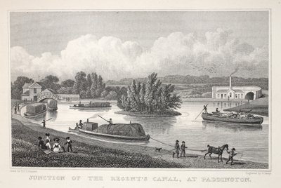 Skrzyżowanie Kanału Regenta w Paddington, z pubu „Londyn i jego okolice w XIX wieku”. Jones und Co., 1827-1829 autorstwa Thomas Hosmer Shepherd