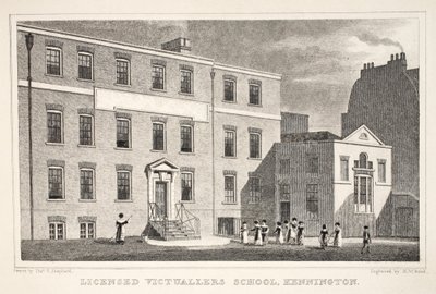 Licencjonowana szkoła Victuallers School, Kennington, z pubu „Londyn i jego okolice w XIX wieku”. Jones und Co., 1827-1829 autorstwa Thomas Hosmer Shepherd