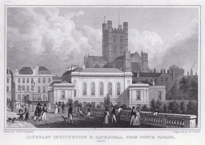 Instytucja Literacka i Katedra, z North Parade, Bath (rycina) autorstwa Thomas Hosmer Shepherd