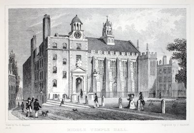 Middle Temple, z pubu „Londyn i jego okolice w XIX wieku”. Jones und Co., 1827-1829 autorstwa Thomas Hosmer Shepherd