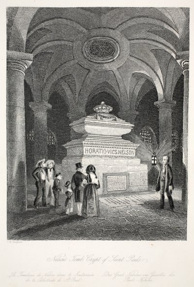 Grób Nelsona w Krypcie św. Pawła z pubu „London Interiors withich Costumes and Ceremonies”. Joseph Mead, Londyn, c.1843 (rycina stalowa) autorstwa Thomas Hosmer Shepherd