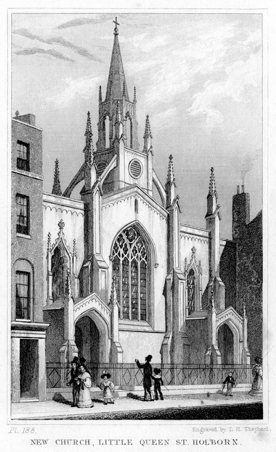 New Church, Little Queen Street, Holborn, Londyn, XIX wiek. autorstwa Thomas Hosmer Shepherd