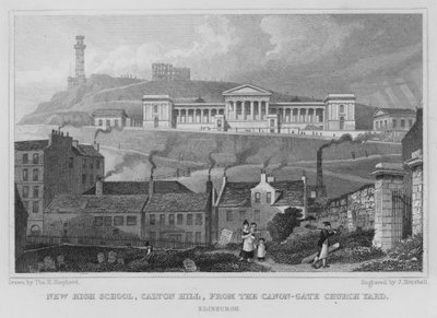 New High School, Calton Hill, z Canon-Gate Church Yard, Edynburg (rycina) autorstwa Thomas Hosmer Shepherd