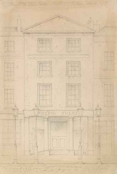 Oryginalny szkic ołówkiem Teatru Adelphi w Londynie autorstwa Thomasa H. Shepherd autorstwa Thomas Hosmer Shepherd