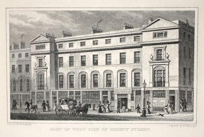Część West Side of Regent Street, z pubu „Londyn i jego okolice w XIX wieku”. Jones und Co., 1827-1829 autorstwa Thomas Hosmer Shepherd