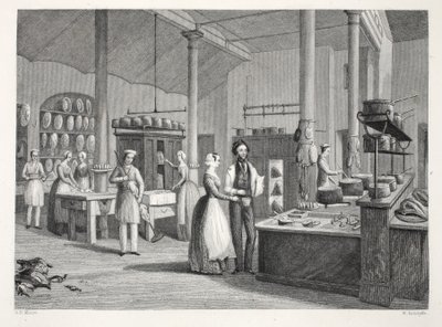 Klub Reform - kuchnia, z pubu „London Interiors with Your Costumes and Ceremonies”. Joseph Mead, Londyn, c.1843 (rycina stalowa) autorstwa Thomas Hosmer Shepherd