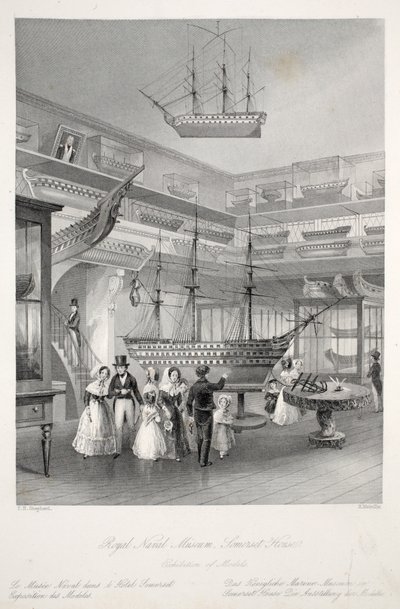 Królewskie Muzeum Marynarki Wojennej, Somerset House, z pubu „London Interiors withich Costumes and Ceremonies”. Joseph Mead, Londyn, c.1843 (rycina stalowa) autorstwa Thomas Hosmer Shepherd