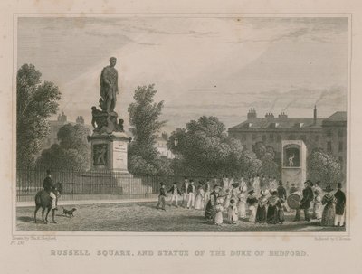 Russell Square i pomnik księcia Bedford autorstwa Thomas Hosmer Shepherd