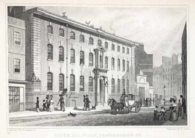 South Sea House, Threadneedle Street, z pubu „Londyn i jego okolice w XIX wieku”. Jones und Co., 1827-1829 autorstwa Thomas Hosmer Shepherd