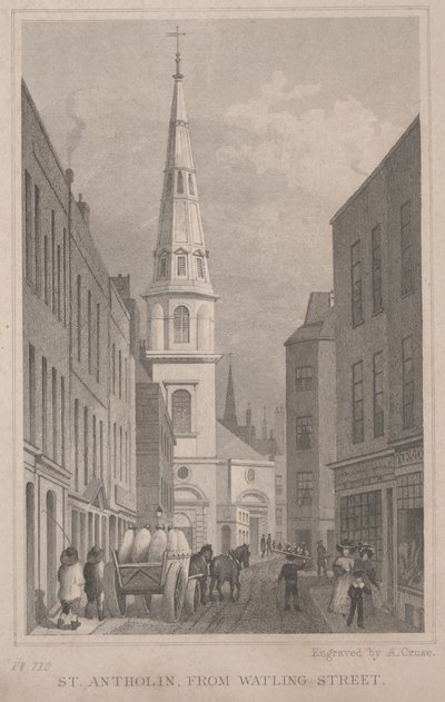 St. Antholin, od ulicy Watling, rycina A. Cruse, ok. 1830 (rycina) autorstwa Thomas Hosmer Shepherd