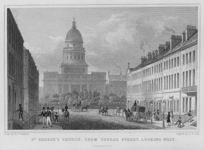 Kościół św. Jerzego, od strony George Street patrząc na zachód, Edynburg (rycina) autorstwa Thomas Hosmer Shepherd