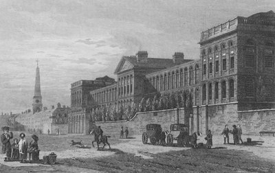 Szpital św Łukasza, Old Street Road (grawerowanie) autorstwa Thomas Hosmer Shepherd