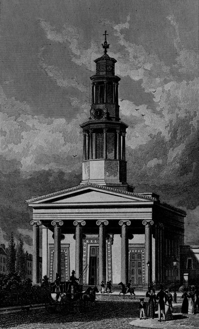 Kościół St. Pancras, front zachodni, grawerowany przez Jamesa Tingle 1827 autorstwa Thomas Hosmer Shepherd