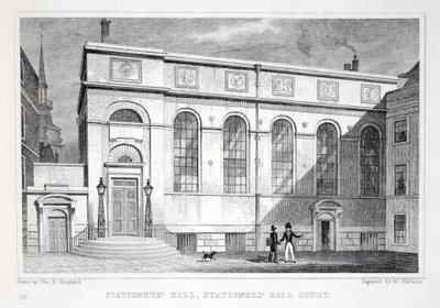 Stationers Hall, Stationers Hall Court, z pubu „Londyn i okolice w XIX wieku”. Jones und Co., 1827-1829 autorstwa Thomas Hosmer Shepherd