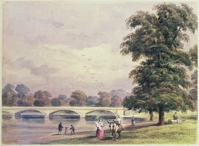 Most między Kensington Gardens a Hyde Park na Serpentine autorstwa Thomas Hosmer Shepherd