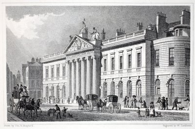 East India House, z pubu „Londyn i jego okolice w XIX wieku”. Jones und Co., 1827-1829 autorstwa Thomas Hosmer Shepherd