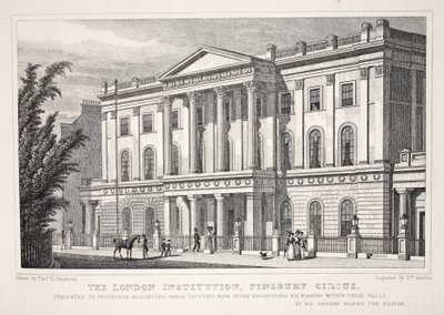 The London Institution, Finsbury Circus, z pubu „Londyn i jego okolice w XIX wieku”. Jones und Co., 1827-1829 autorstwa Thomas Hosmer Shepherd