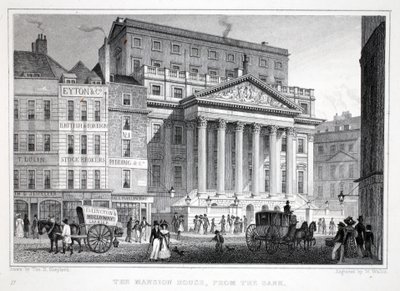 The Mansion House, z pubu „Londyn i jego okolice w XIX wieku”. Jones und Co., 1827-1829 autorstwa Thomas Hosmer Shepherd