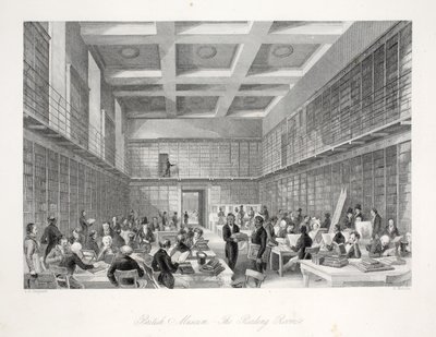 Czytelnia i Biblioteka w British Museum, z pubu „London Interiors withich Costumes and Ceremonies”. Joseph Mead, Londyn, c.1843 (rycina stalowa) autorstwa Thomas Hosmer Shepherd