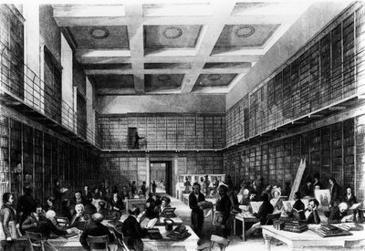 Szósta Czytelnia Muzeum Brytyjskiego, opublikowana w „London Interiors”, 1841 (rycina) autorstwa Thomas Hosmer Shepherd