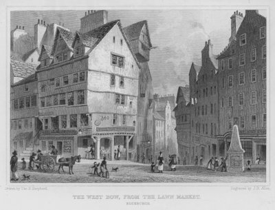 The West Bow, z targu trawników, Edynburg (grawerowanie) autorstwa Thomas Hosmer Shepherd