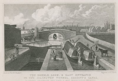 Podwójna śluza i wschodnie wejście do tunelu Islington autorstwa Thomas Hosmer Shepherd
