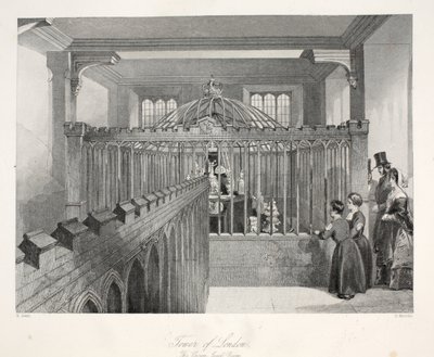 Tower of London, The Crown Jewel Room, z pubu „London Interiors withich Costumes and Ceremonies”. Joseph Mead, Londyn, c.1843 (rycina stalowa) autorstwa Thomas Hosmer Shepherd