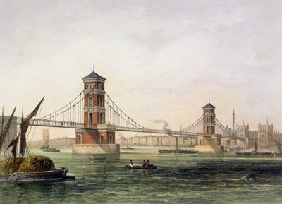 Widok mostu Hungerford od wschodu, wyryty przez Jeana Jacotteta (1806-c.43) 1854 autorstwa Thomas Hosmer Shepherd