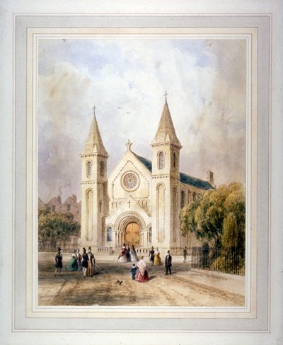 Widok nieznanego budynku sakralnego na Regent Square, St Pancras, Londyn, 1842. autorstwa Thomas Hosmer Shepherd