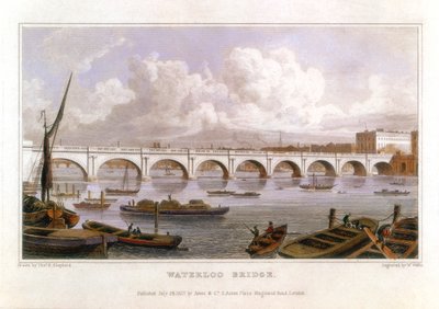 Waterloo Bridge, Londyn, po drugiej stronie Tamizy, 1817 autorstwa Thomas Hosmer Shepherd