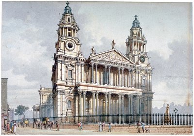 Zachodni front katedry św. Pawła, City of London, 1814. autorstwa Thomas Hosmer Shepherd