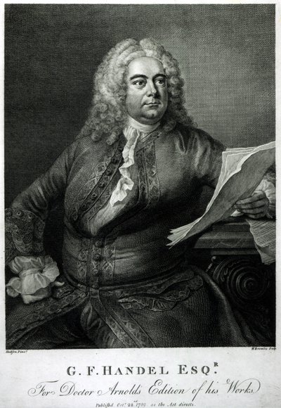 George Frederick Handel (1685-1759), sztychowany przez Williama Bromleya (1769-1842), do wydania przez doktora Arnolda jego dzieł (Handla), wyd. 1789 autorstwa Thomas Hudson