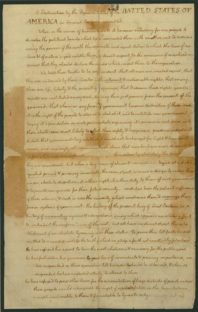 Projekt Deklaracji Niepodległości z 4 lipca 1776 r autorstwa Thomas Jefferson