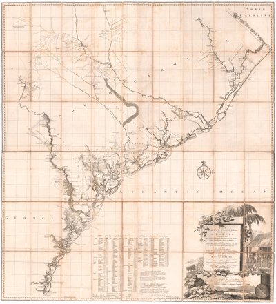 Mapa Karoliny Południowej i części Gruzji autorstwa De Brahma autorstwa Thomas Jefferys