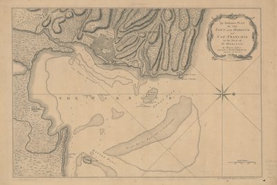 Autentyczny plan miasta i portu Cap-François na wyspie St. Domingo. LOC 73695949 autorstwa Thomas Jefferys