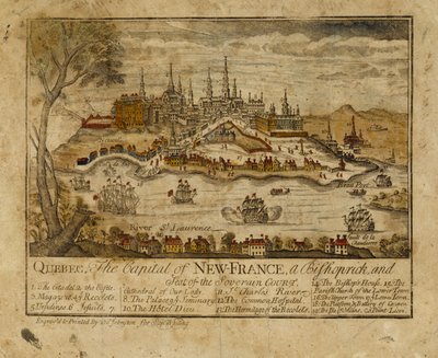 Quebec, stolica Nowej Francji, biskupstwo i siedziba sądu suwerennego, 1759 (rycina ręcznie kolorowana) autorstwa Thomas Johnston