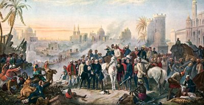 Odsiecz Lucknow (kolorowa litografia) autorstwa Thomas Jones (after) Barker