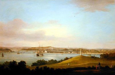 Widok na ujście Tamar, Plymouth (olej na panelu) autorstwa Thomas L. Hornbrook