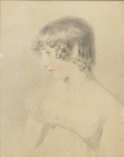 Portret popiersia Susan Bloxam, odwrócony z profilu w lewo, 1818 (czarna kreda, zadrapana czerwoną kredą, lekko nabita biała kartka przebarwiona na brąz) autorstwa Thomas Lawrence