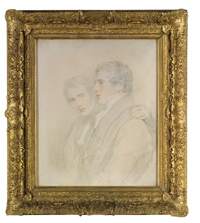 Podwójny portret Richarda Rowlanda Bloxama (1797-1877) i Andrew Bloxama (1801-1878), w połowie długości, z profilu, w przeddzień ich wyjazdu na Wyspy Sandwich [Hawaje] w 1823 r. (czarna, biała i czerwona kreda na przygotowane płótno) autorstwa Thomas Lawrence