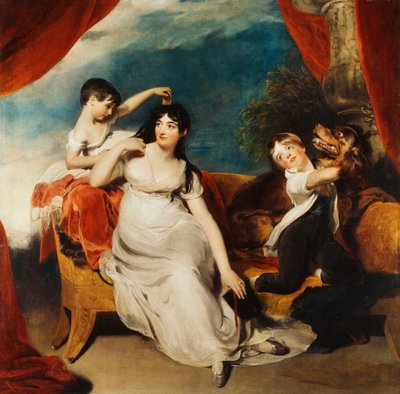 Portret grupowy pani Henry Baring i dwójki jej dzieci oraz dużego psa, krajobraz za nimi, c.1817-1824 autorstwa Thomas Lawrence
