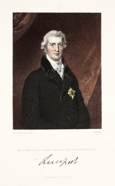 Szanowny Robert Banks Jenkinson, hrabia Liverpoolu, K.G. i C., wyd. 1830 (ręcznie kolorowane grawerowanie) autorstwa Thomas Lawrence