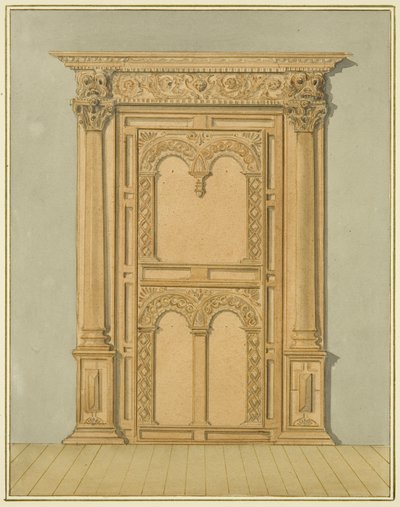 Rzeźbione dębowe drzwi, 6 Redcliffe Street (akwarela na papierze) autorstwa Thomas Leeson the Elder Rowbotham