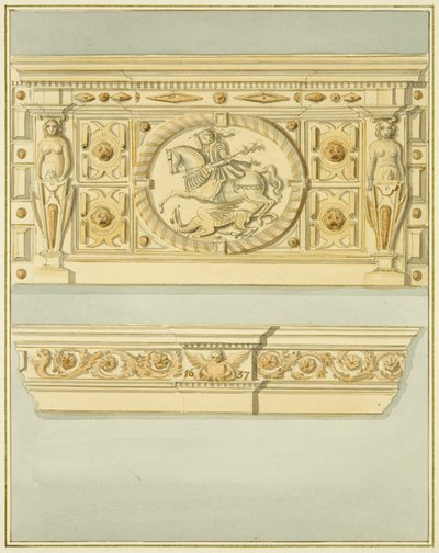 Kominek przy ulicy Redcliffe 6, dat. 1637 (akwarela na papierze) autorstwa Thomas Leeson the Elder Rowbotham