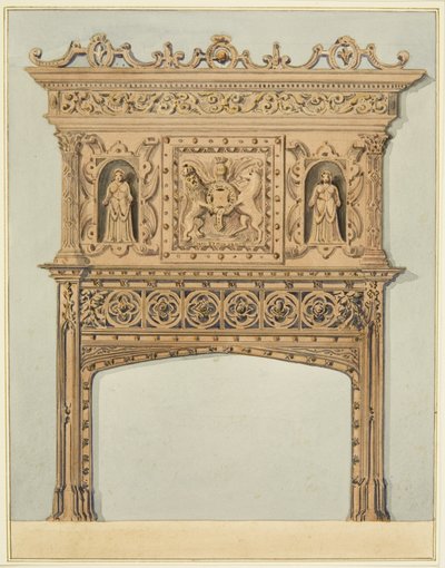 Kominek w Wielkiej Sali Mennicy, obecnie Szpital Św. Piotra (akwarela na papierze) autorstwa Thomas Leeson the Elder Rowbotham