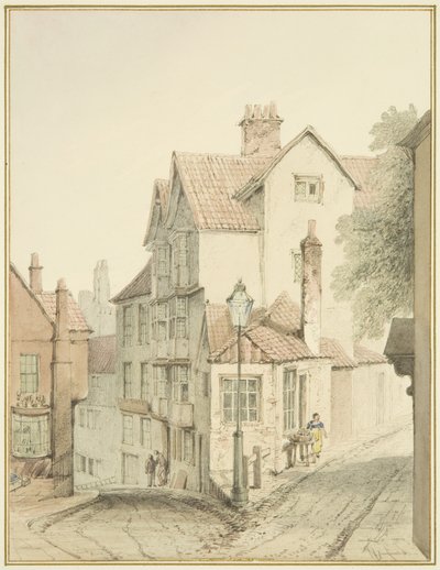 Róg Trenchard Lane i Steep Street (akwarela na papierze) autorstwa Thomas Leeson the Elder Rowbotham