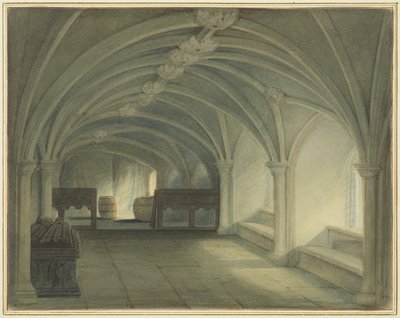 Krypta kościoła św. Jana, patrząc na zachód (akwarela na papierze) autorstwa Thomas Leeson the Elder Rowbotham