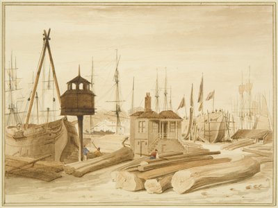 Eastern Wapping Dock, wraz z uruchomieniem barku „Avon” autorstwa Thomas Leeson the Elder Rowbotham