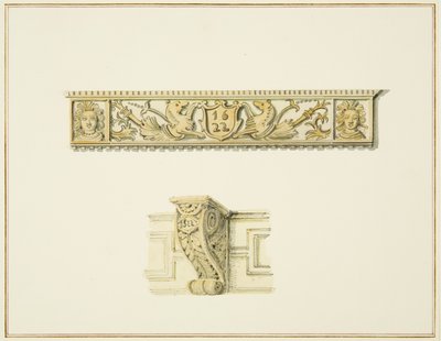 Fryz na 15 Broad Street i Bracket na domu obok Guildhall (akwarela na papierze) autorstwa Thomas Leeson the Elder Rowbotham