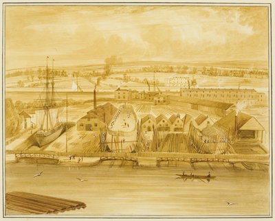 Nowy Dock Hilhouse widziany z Mardyke autorstwa Thomas Leeson the Elder Rowbotham